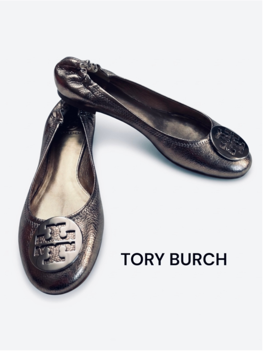 Tory Burch Metal Luna Silver REVA Ballet Flats Size 11